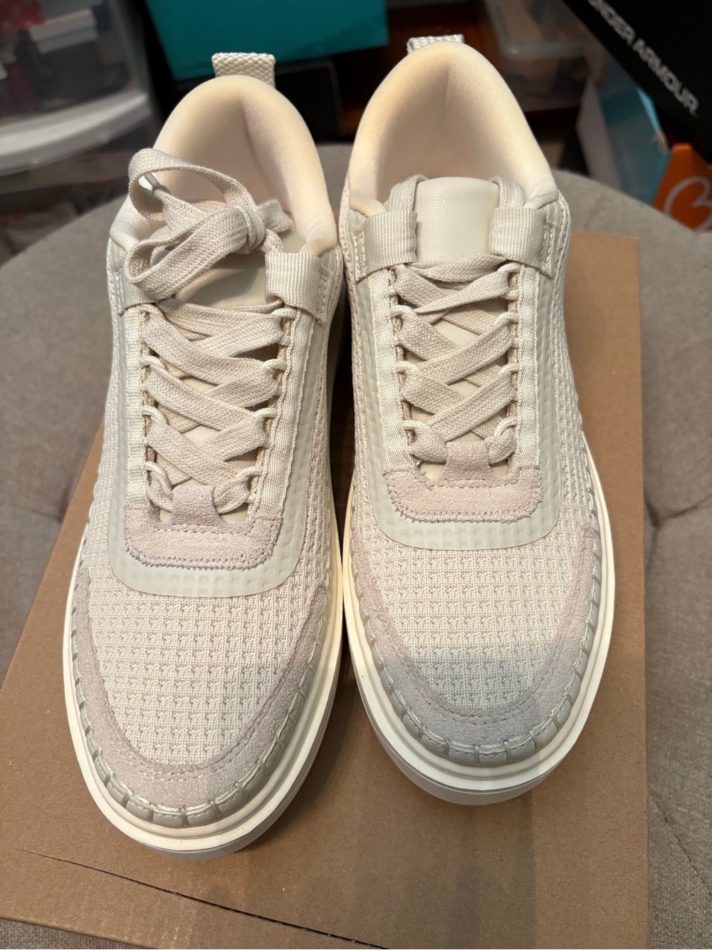 Steve Madden Cream/Tan Knit Lace-Up Sneakers